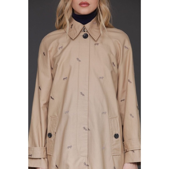 AVEC LES FILLES Cotton Blend Embroidered Equine Horses Trench Coat - Picture 2 of 10